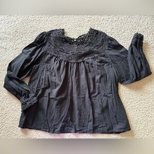 Torrid Black Crochet Detail Blouse Cotton Lace-yoke Peasant Long Sleeve